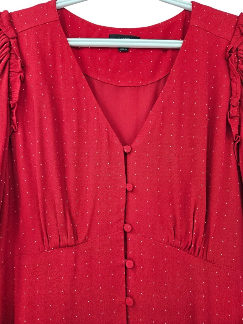 J. Crew Puff Sleeve Midi Dress In Pin Dot Red Women's Size 12 Button Front Party - Picture 5 of 13